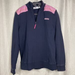 Vineyard Vines Shep 1/4 Zip Pullover - Navy w/Pink Accent - Size XS